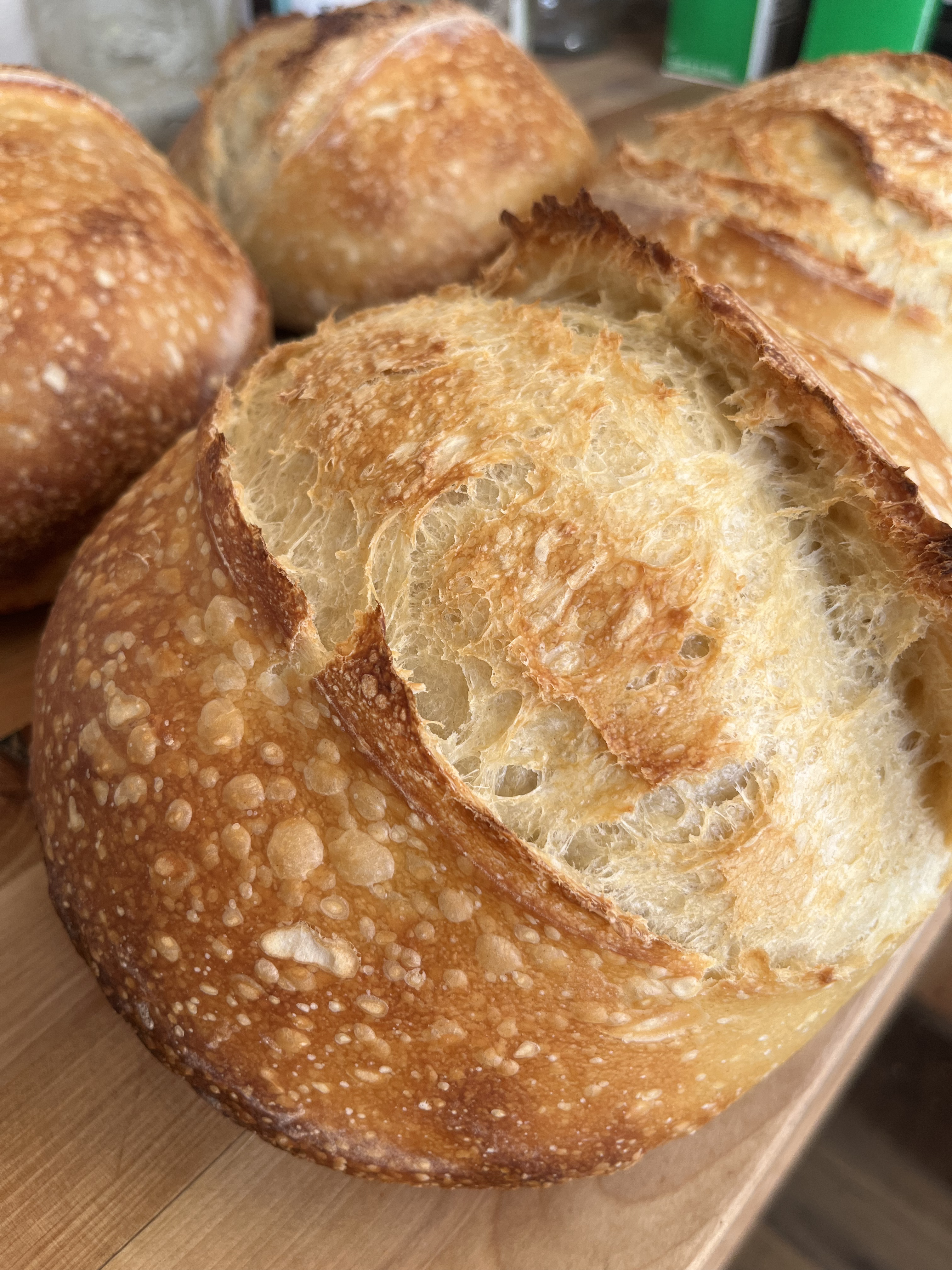 Fresh sourdough sitting on the counter to cool