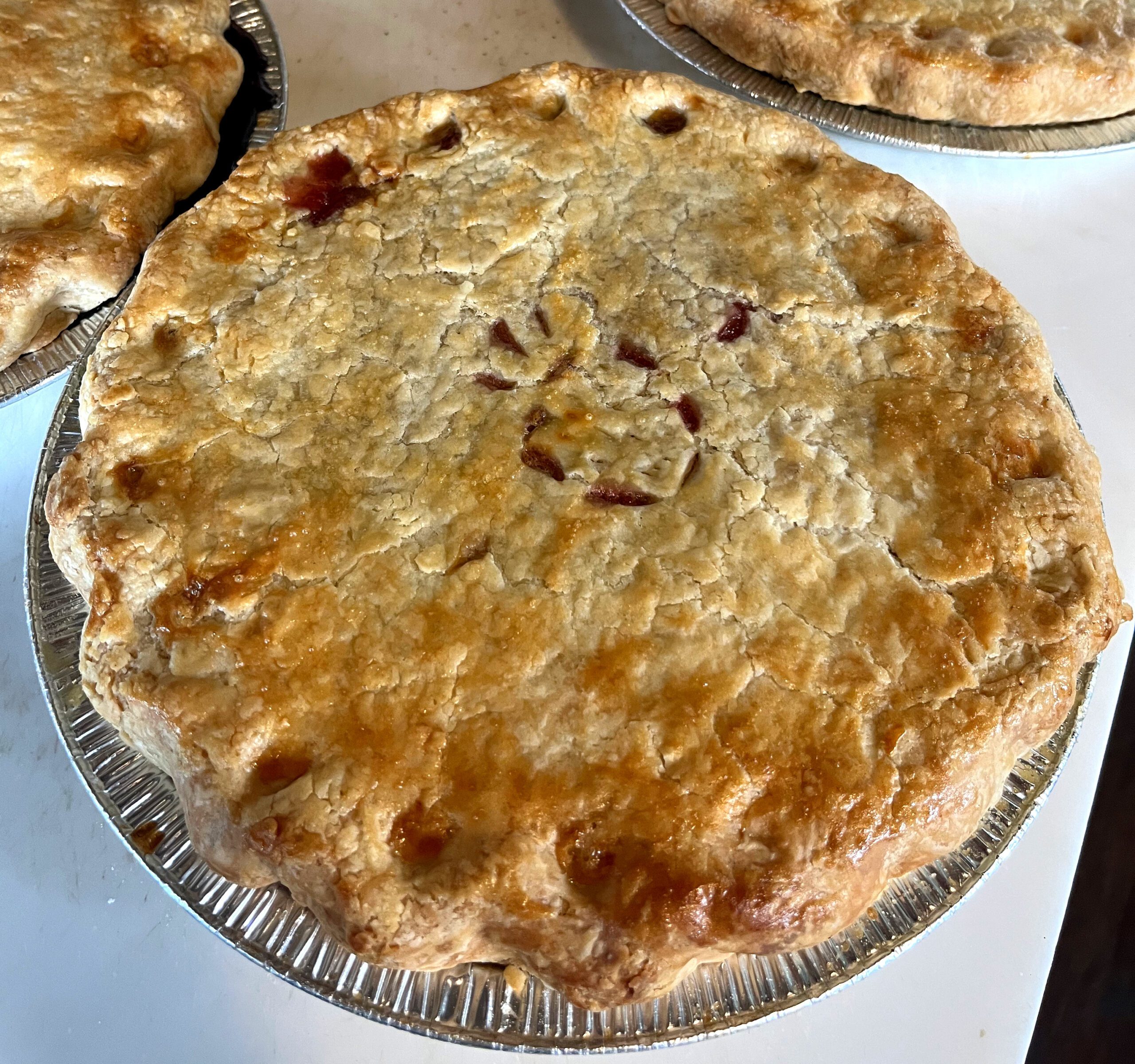 pie resting on a counter