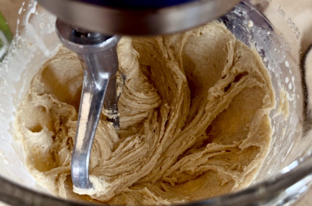 muffin batter in stand mixer bowl